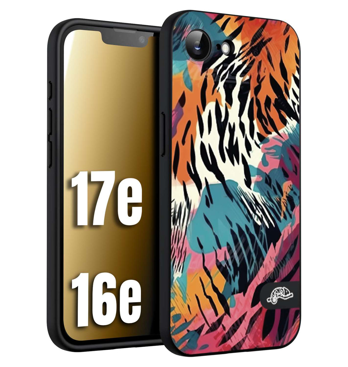 CUSTOMIZZA - Custodia cover nera morbida in tpu compatibile per iPhone 16E - 17E leopardato maculato tigrato tiger colorata summer color