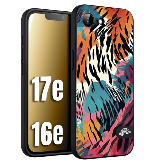CUSTOMIZZA - Custodia cover nera morbida in tpu compatibile per iPhone 16E - 17E leopardato maculato tigrato tiger colorata summer color