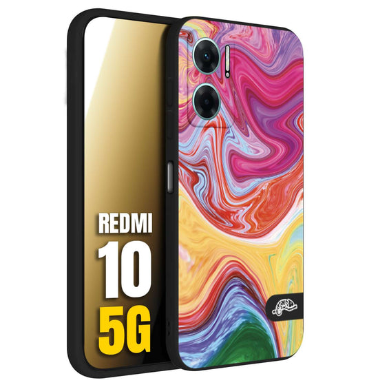 CUSTOMIZZA - Custodia cover nera morbida in tpu compatibile per Xiaomi Redmi 10 5G colorata fantasia vortice marmo onde verde fucsia gialla