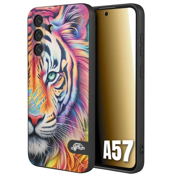 CUSTOMIZZA - Custodia cover nera morbida in tpu compatibile per Samsung A57 animali color tigre tiger viso colori vibranti disegnato schizzo