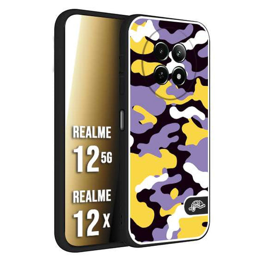 CUSTOMIZZA - Custodia cover nera morbida in tpu compatibile per Realme 12 5G - 12X camouflage mimetico militare viola lilla giallo