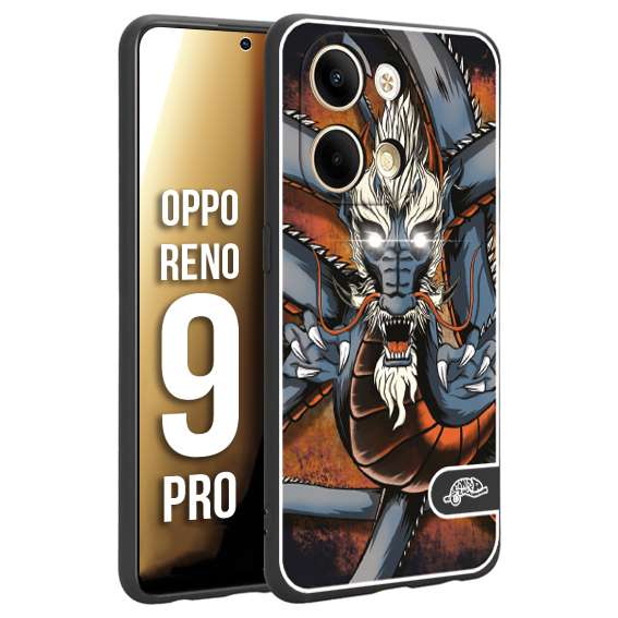 CUSTOMIZZA - Custodia cover nera morbida in tpu compatibile per Oppo Reno 9 PRO drago giapponese tattoo japan dragon