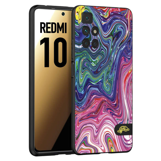 CUSTOMIZZA - Custodia cover nera morbida in tpu compatibile per Xiaomi Redmi 10 colorata fantasia vortice marmo arcobaleno rosa blu fucsia