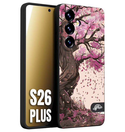 CUSTOMIZZA - Custodia cover nera morbida in tpu compatibile per Samsung S26 PLUS giapponese colori morbidi fiori di ciliegio rosa disegnata