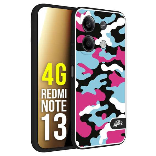 CUSTOMIZZA - Custodia cover nera morbida in tpu compatibile per Xiaomi Redmi Note 13 4G camouflage mimetico militare fucsia celeste