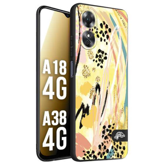 CUSTOMIZZA - Custodia cover nera morbida in tpu compatibile per Oppo A18 4G - A38 4G astratti donna flower fantasia estate gialla rosa leopardata