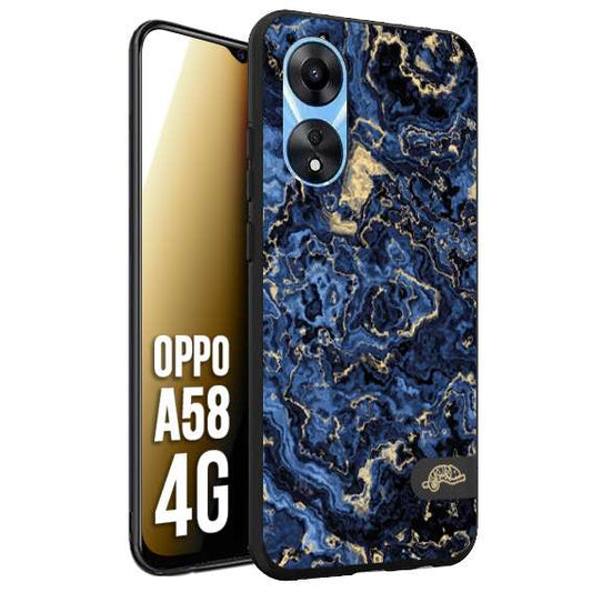 CUSTOMIZZA - Custodia cover nera morbida in tpu compatibile per Oppo A58 4G effetto marmo marble blu venature dorato psichedelico