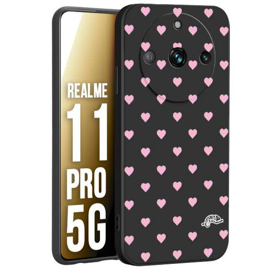 CUSTOMIZZA - Custodia cover nera morbida in tpu compatibile per Oppo Realme 11 PRO 5G cuori pois rosa su nero donna pin up vintage