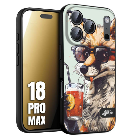 CUSTOMIZZA - Custodia cover nera morbida in tpu compatibile per iPhone 18 PRO MAX estate disegnata cocktails animali simpatici fox volpe negroni