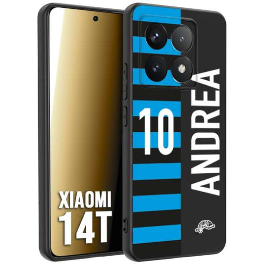CUSTOMIZZA - Custodia cover nera morbida in tpu compatibile per Xiaomi 14T personalizzata calcio football nome e numero calciatori nerazzurra