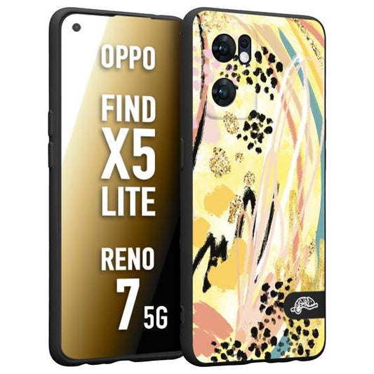 CUSTOMIZZA - Custodia cover nera morbida in tpu compatibile per Oppo Reno 7 - Find X5 LITE astratti donna flower fantasia estate gialla rosa leopardata