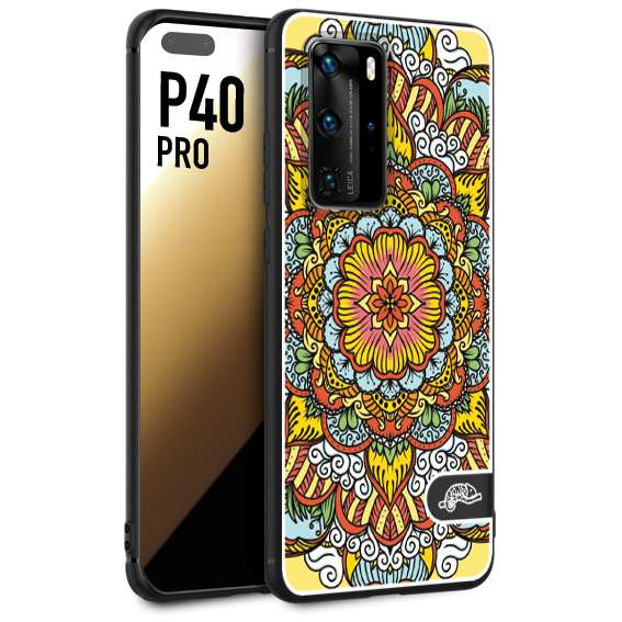 CUSTOMIZZA - Custodia cover nera morbida in tpu compatibile per Huawei P40 PRO mandala colorato fiore nuvole arancione