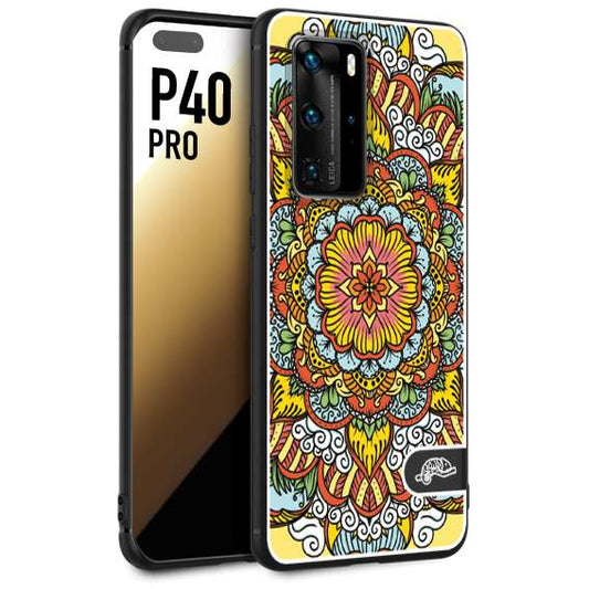 CUSTOMIZZA - Custodia cover nera morbida in tpu compatibile per Huawei P40 PRO mandala colorato fiore nuvole arancione