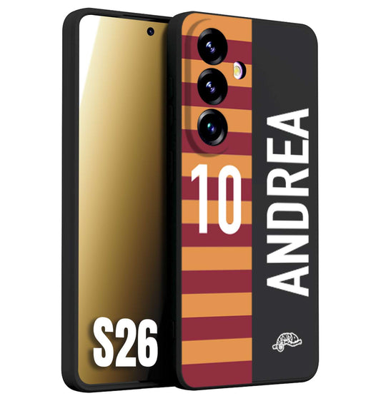 CUSTOMIZZA - Custodia cover nera morbida in tpu compatibile per Samsung S26 personalizzata calcio football nome e numero calciatori giallo rossi