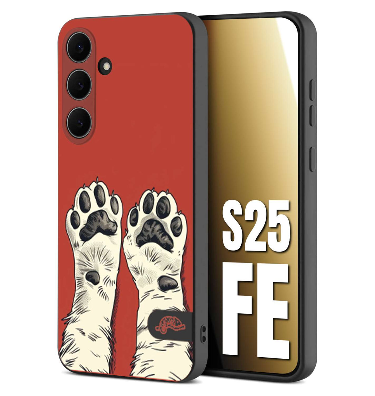 CUSTOMIZZA - Custodia cover nera morbida in tpu compatibile per Samsung S25 FE zampe di gatto cat paws rossa red disegnata fumetto cartoon