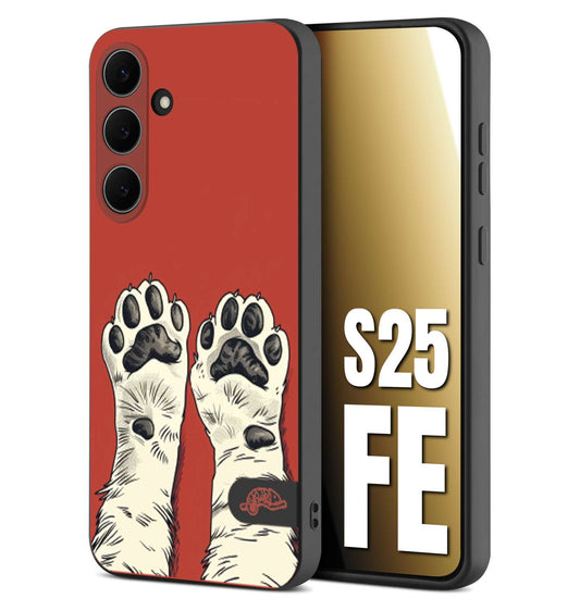 CUSTOMIZZA - Custodia cover nera morbida in tpu compatibile per Samsung S25 FE zampe di gatto cat paws rossa red disegnata fumetto cartoon