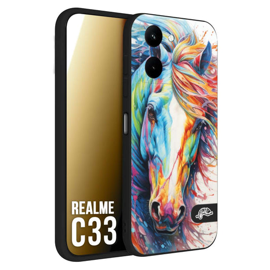 CUSTOMIZZA - Custodia cover nera morbida in tpu compatibile per Oppo Realme C33 animali color cavallo horse viso colori vibranti disegnato schizzo