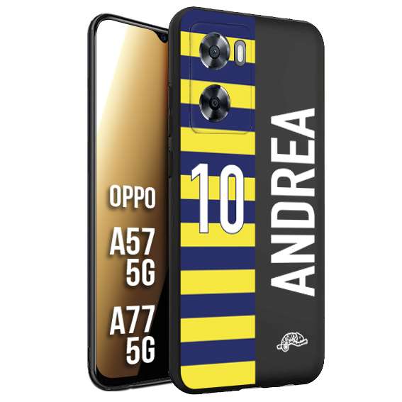 CUSTOMIZZA - Custodia cover nera morbida in tpu compatibile per Oppo A57 5G - A77 5G personalizzata calcio football nome e numero calciatori giallo blu