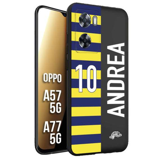 CUSTOMIZZA - Custodia cover nera morbida in tpu compatibile per Oppo A57 5G - A77 5G personalizzata calcio football nome e numero calciatori giallo blu