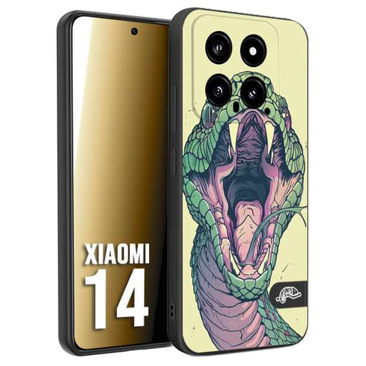 CUSTOMIZZA - Custodia cover nera morbida in tpu compatibile per Xiaomi 14 snake yellow green serpente tatuaggio tattoo disegnato a mano