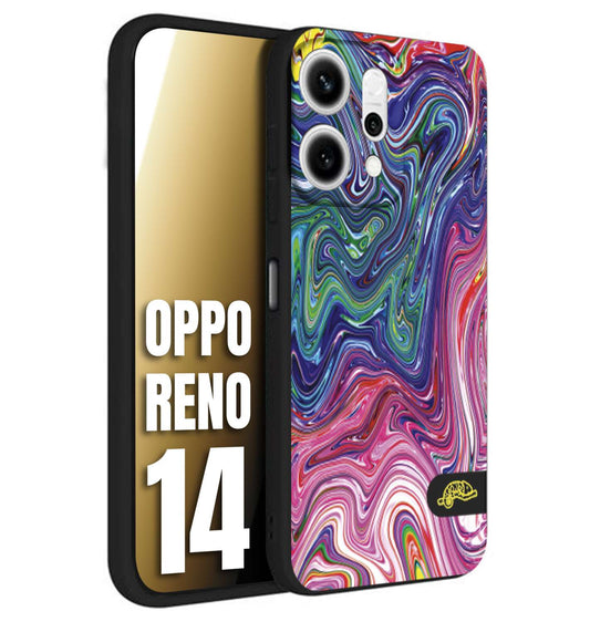 CUSTOMIZZA - Custodia cover nera morbida in tpu compatibile per Oppo Reno 14 colorata fantasia vortice marmo arcobaleno rosa blu fucsia