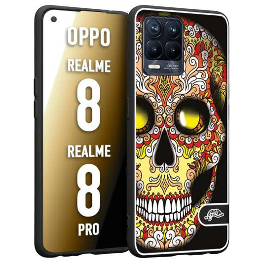 CUSTOMIZZA - Custodia cover nera morbida in tpu compatibile per Oppo Realme 8 - 8 PRO teschio messicano Mexican skull giallo rosso arancio