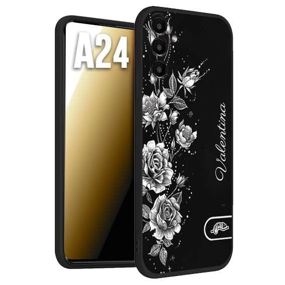 CUSTOMIZZA - Custodia cover nera morbida in tpu compatibile per Samsung A24 a rilievo soft touch personalizzata nome rose fiori donna