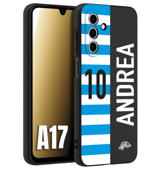 CUSTOMIZZA - Custodia cover nera morbida in tpu compatibile per Samsung A17 personalizzata calcio football nome e numero calciatori biancazzurri