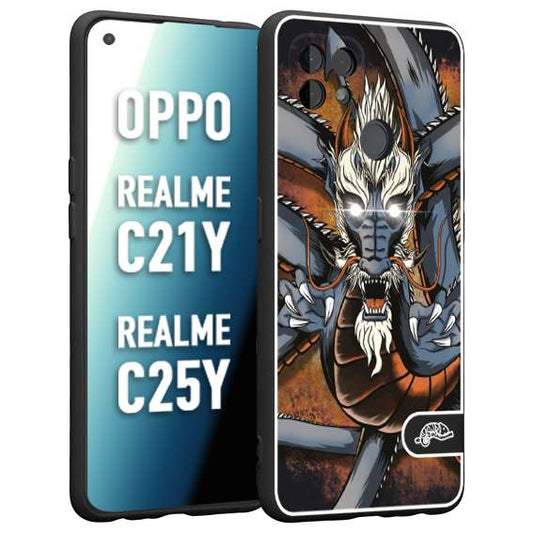 CUSTOMIZZA - Custodia cover nera morbida in tpu compatibile per Realme C21Y - C25Y drago giapponese tattoo japan dragon