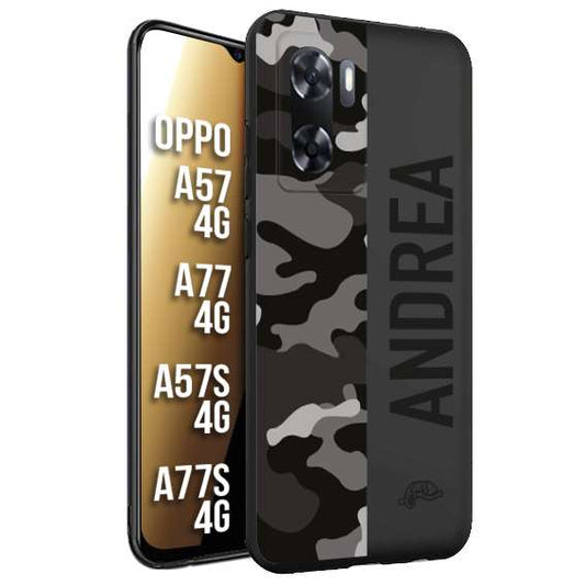 CUSTOMIZZA - Custodia cover nera morbida in tpu compatibile per Oppo A57 - A77 - A57S - A77S (4G) camouflage mimetico militare personalizzata nome