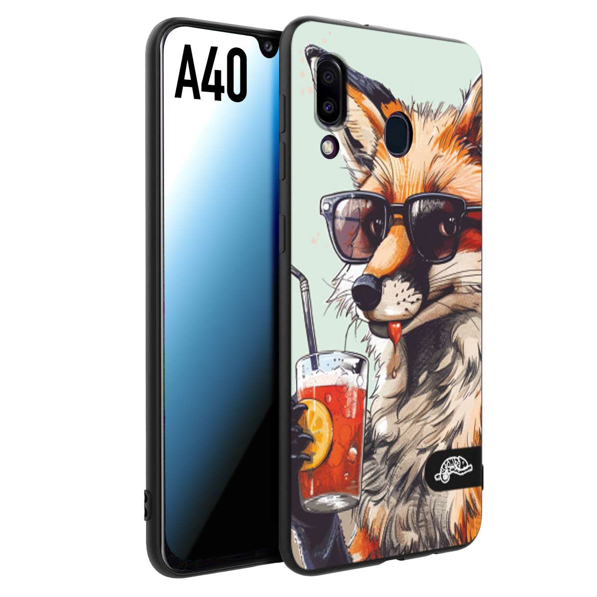 CUSTOMIZZA - Custodia cover nera morbida in tpu compatibile per Samsung A40 estate disegnata cocktails animali simpatici fox volpe negroni