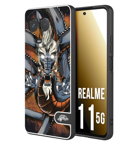 CUSTOMIZZA - Custodia cover nera morbida in tpu compatibile per Realme 11 5G drago giapponese tattoo japan dragon
