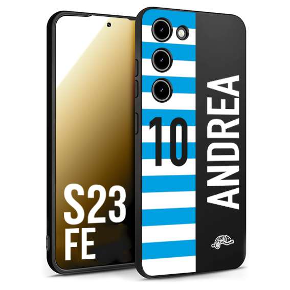 CUSTOMIZZA - Custodia cover nera morbida in tpu compatibile per Samsung S23 FE personalizzata calcio football nome e numero calciatori biancazzurri