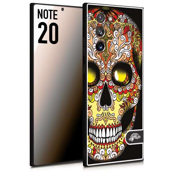 CUSTOMIZZA - Custodia cover nera morbida in tpu compatibile per Samsung NOTE 20 teschio messicano Mexican skull giallo rosso arancio