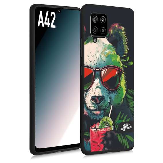 CUSTOMIZZA - Custodia cover nera morbida in tpu compatibile per Samsung A42 estate disegnata cocktails animali simpatici panda mojito