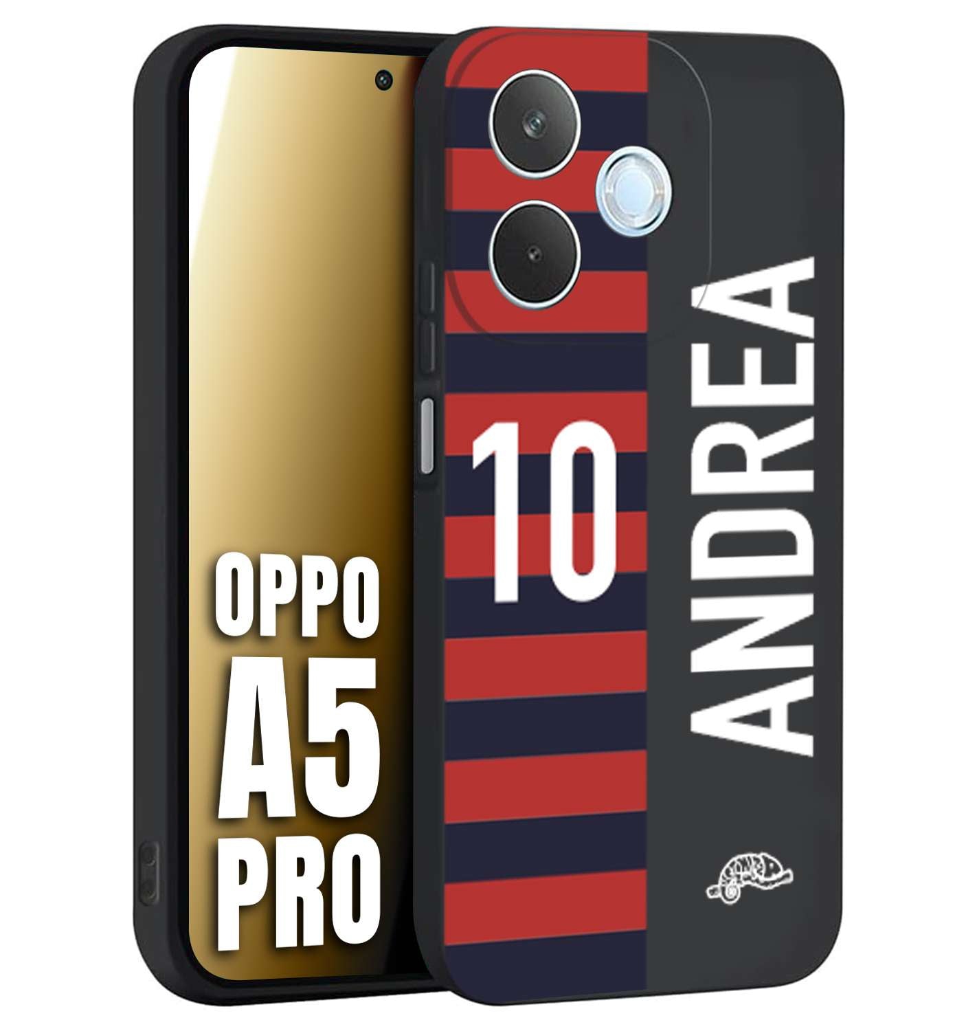 CUSTOMIZZA - Custodia cover nera morbida in tpu compatibile per Oppo A5 PRO personalizzata calcio football nome e numero calciatori rossoblu