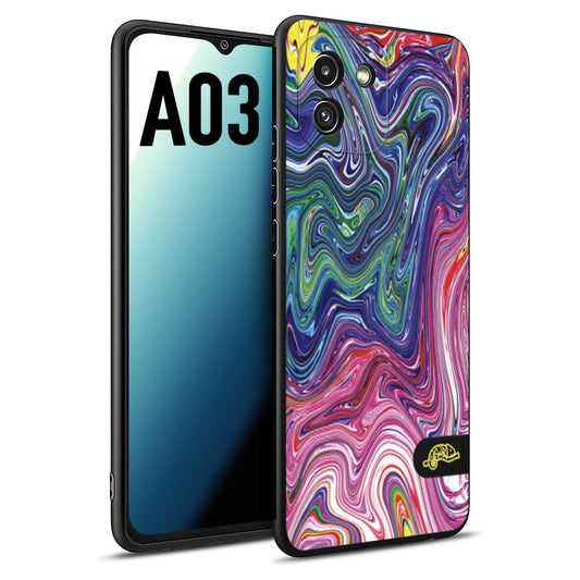 CUSTOMIZZA - Custodia cover nera morbida in tpu compatibile per Samsung A03 colorata fantasia vortice marmo arcobaleno rosa blu fucsia