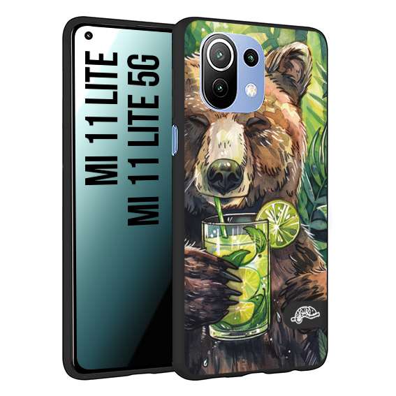 CUSTOMIZZA - Custodia cover nera morbida in tpu compatibile per Xiaomi Mi 11 Lite / Mi 11 Lite 5G estate disegnata cocktails animali simpatici orso bear negroni