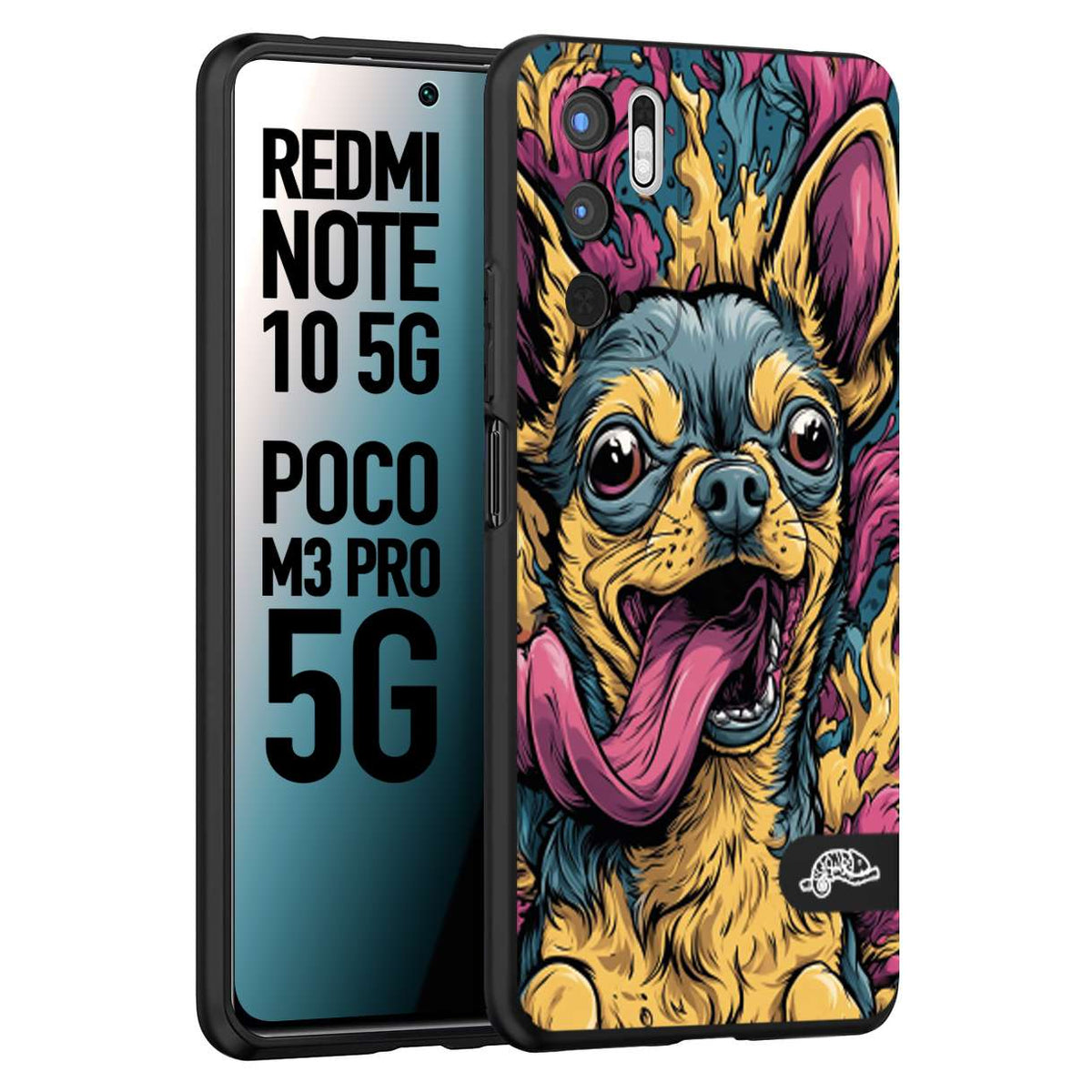 CUSTOMIZZA - Custodia cover nera morbida in tpu compatibile per Xiaomi Redmi Note 10 5G - Poco M3 Pro 5G Chihuahua illustrazione cane pop art cane street art cartone animato