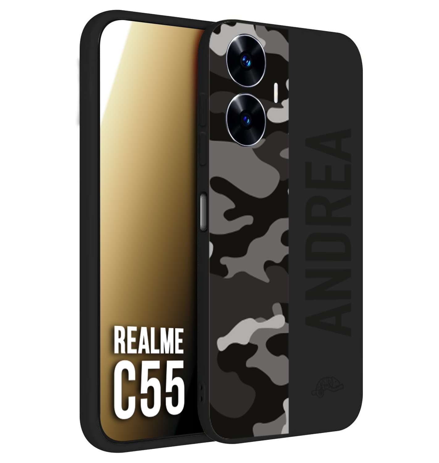 CUSTOMIZZA - Custodia cover nera morbida in tpu compatibile per Oppo C55 camouflage mimetico militare personalizzata nome