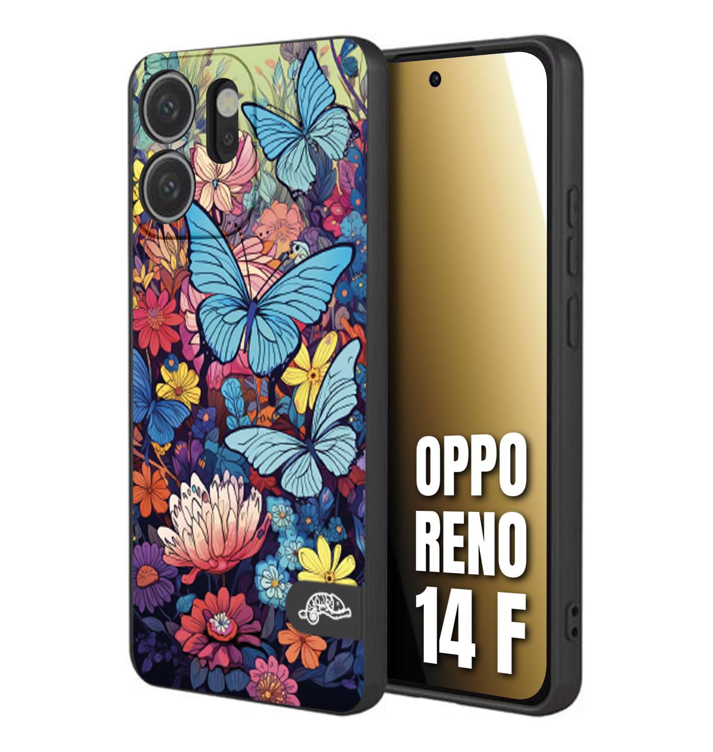 CUSTOMIZZA - Custodia cover nera morbida in tpu compatibile per Oppo Reno 14 F farfalle butterfly moderno donna disegnate gialla blu rosa