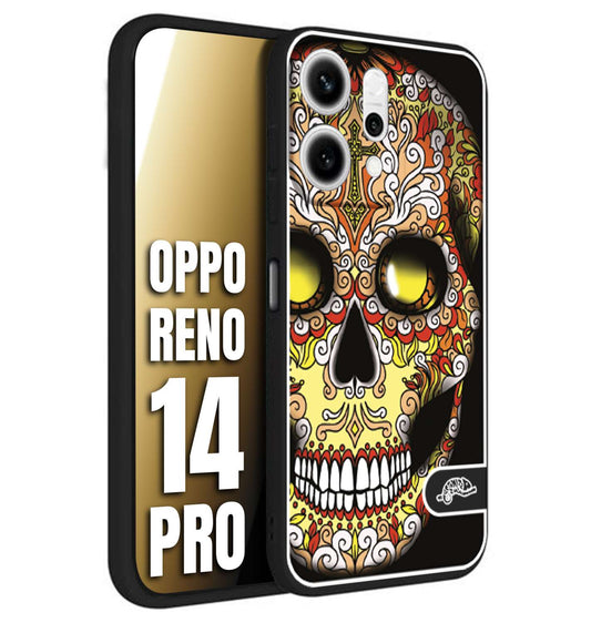 CUSTOMIZZA - Custodia cover nera morbida in tpu compatibile per Oppo Reno 14 PRO teschio messicano Mexican skull giallo rosso arancio