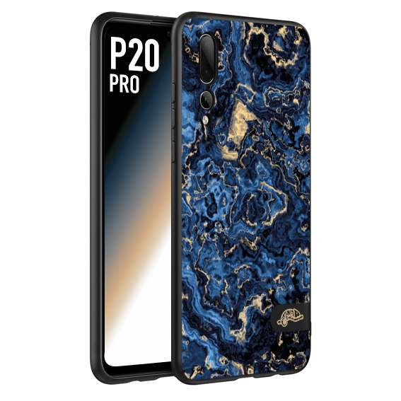 CUSTOMIZZA - Custodia cover nera morbida in tpu compatibile per Huawei P20 PRO effetto marmo marble blu venature dorato psichedelico