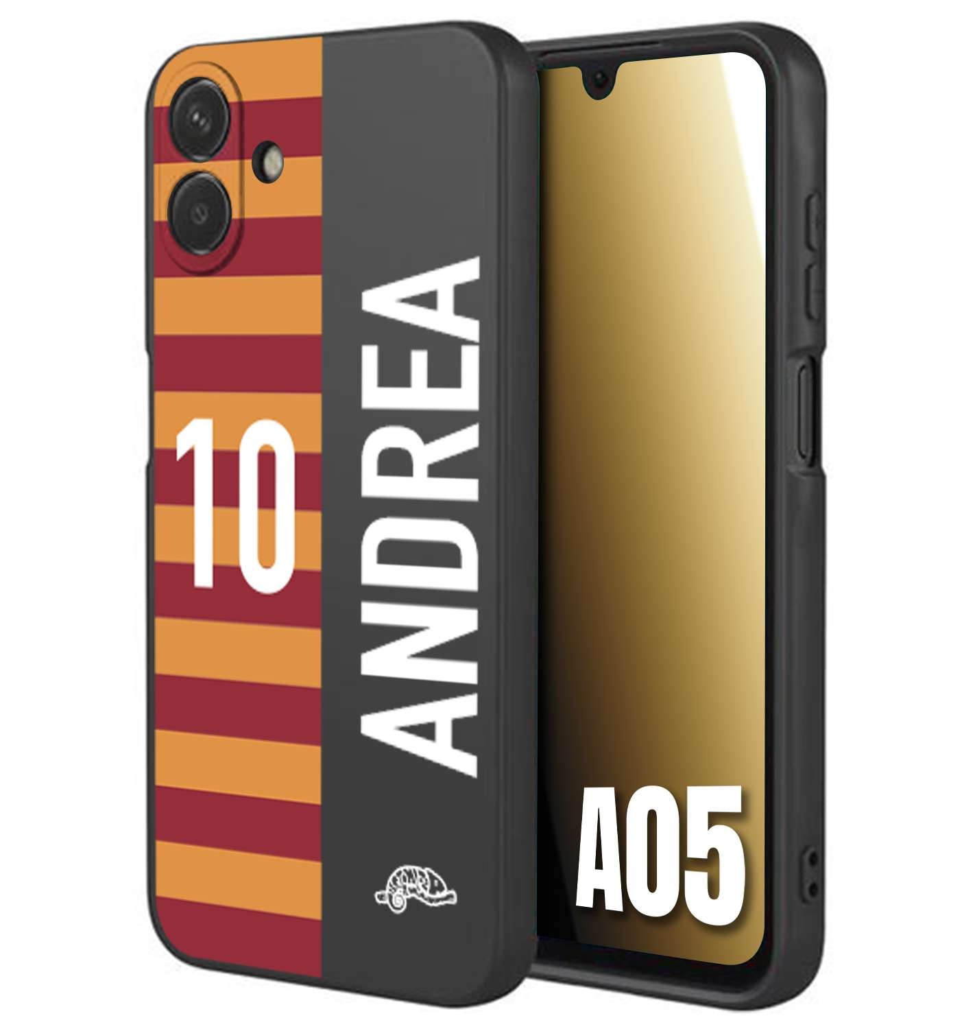 CUSTOMIZZA - Custodia cover nera morbida in tpu compatibile per Samsung A05 personalizzata calcio football nome e numero calciatori giallo rossi