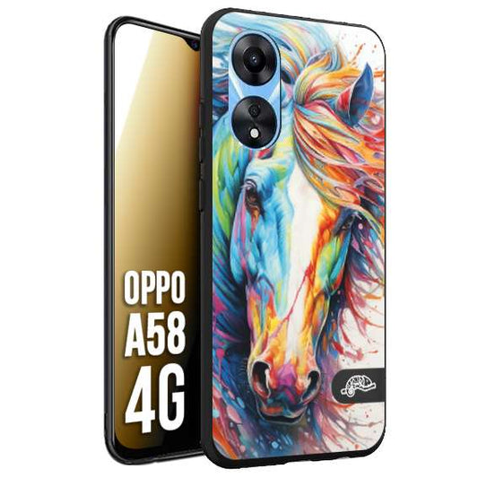 CUSTOMIZZA - Custodia cover nera morbida in tpu compatibile per Oppo A58 4G animali color cavallo horse viso colori vibranti disegnato schizzo