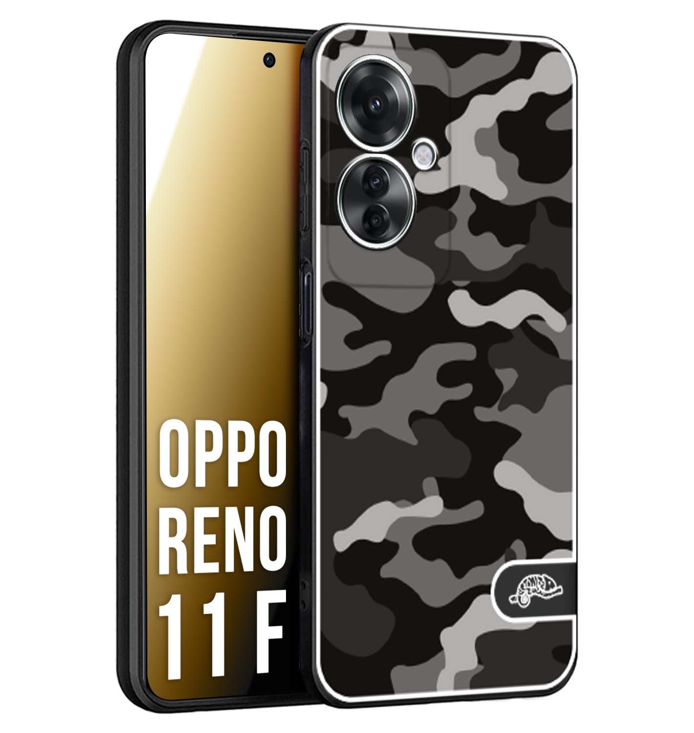 CUSTOMIZZA - Custodia cover nera morbida in tpu compatibile per Oppo Reno 11 F 5G camouflage mimetico militare nero black grigio