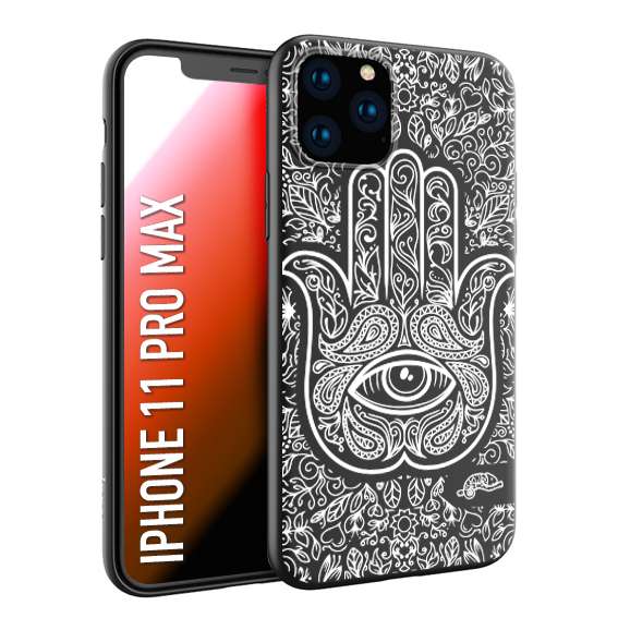 CUSTOMIZZA - Custodia cover nera morbida in tpu compatibile per iPhone 11 PRO MAX mano di fatima effetto rilievo mandala donna