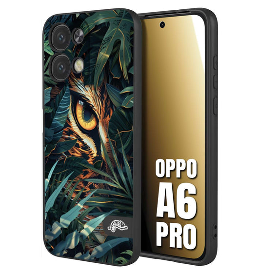 CUSTOMIZZA - Custodia cover nera morbida in tpu compatibile per Oppo A6 PRO animali color giungla tropicale occhio di giaguaro felino disegnato