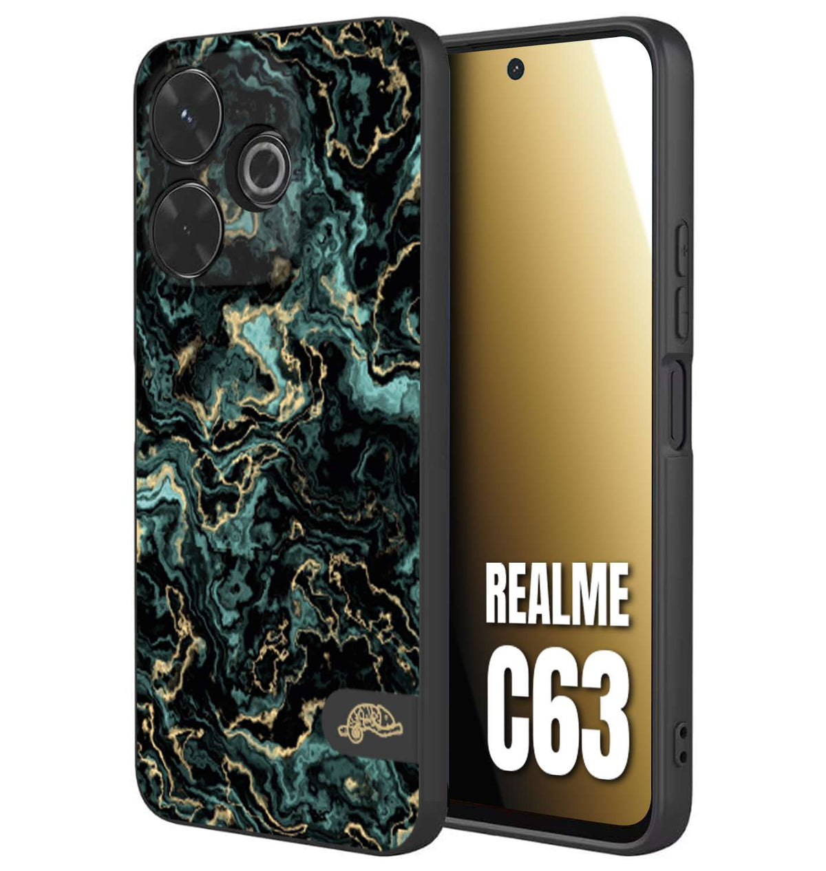 CUSTOMIZZA - Custodia cover nera morbida in tpu compatibile per Realme C63 effetto marmo marble verde green venature dorato pietra
