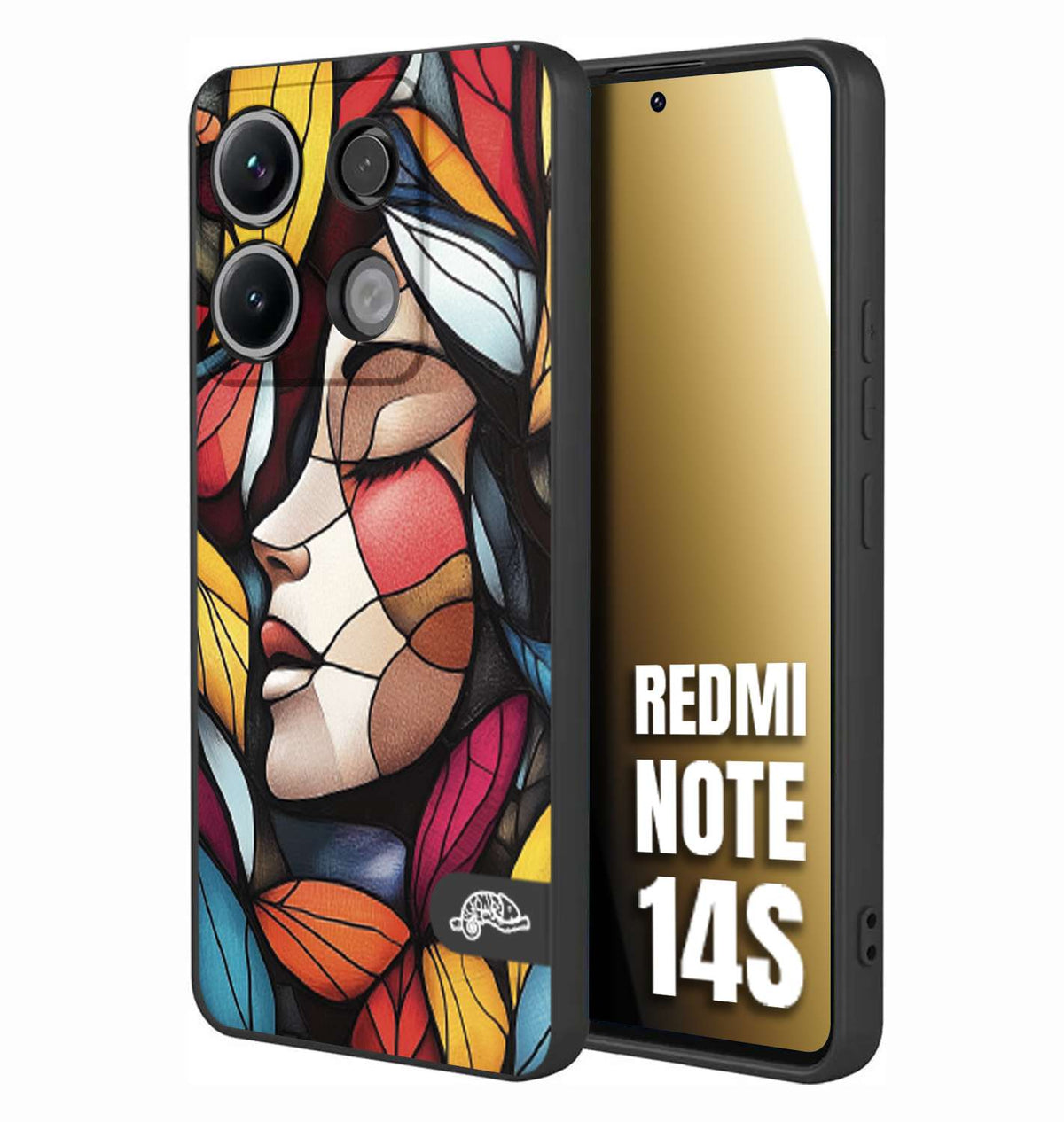CUSTOMIZZA - Custodia cover nera morbida in tpu compatibile per Xiaomi Redmi Note 14S Vetrata artistica volto di donna profilo fogliare mosaico di vetro colorato